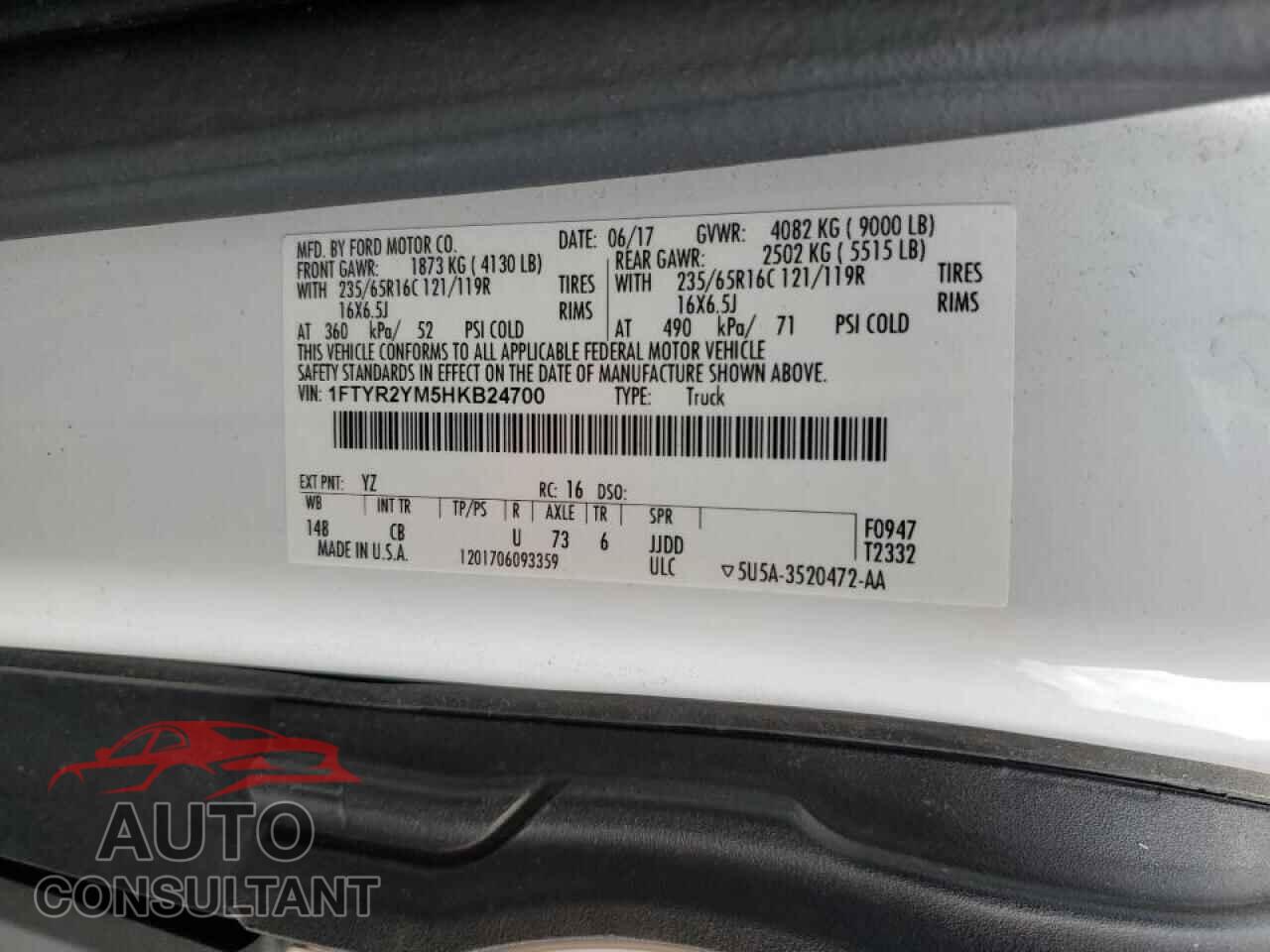 FORD TRANSIT 2017 - 1FTYR2YM5HKB24700