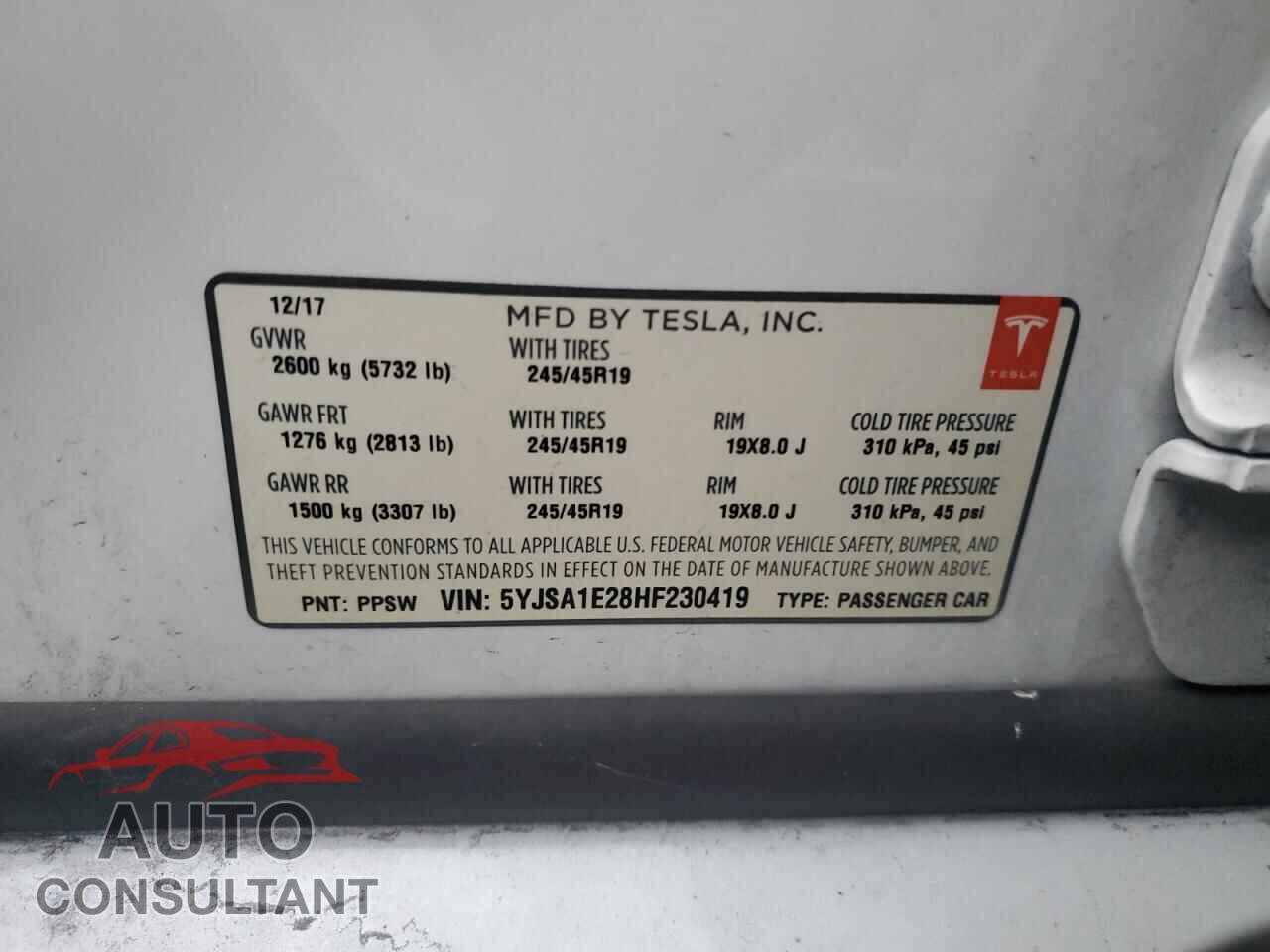 TESLA MODEL S 2017 - 5YJSA1E28HF230419