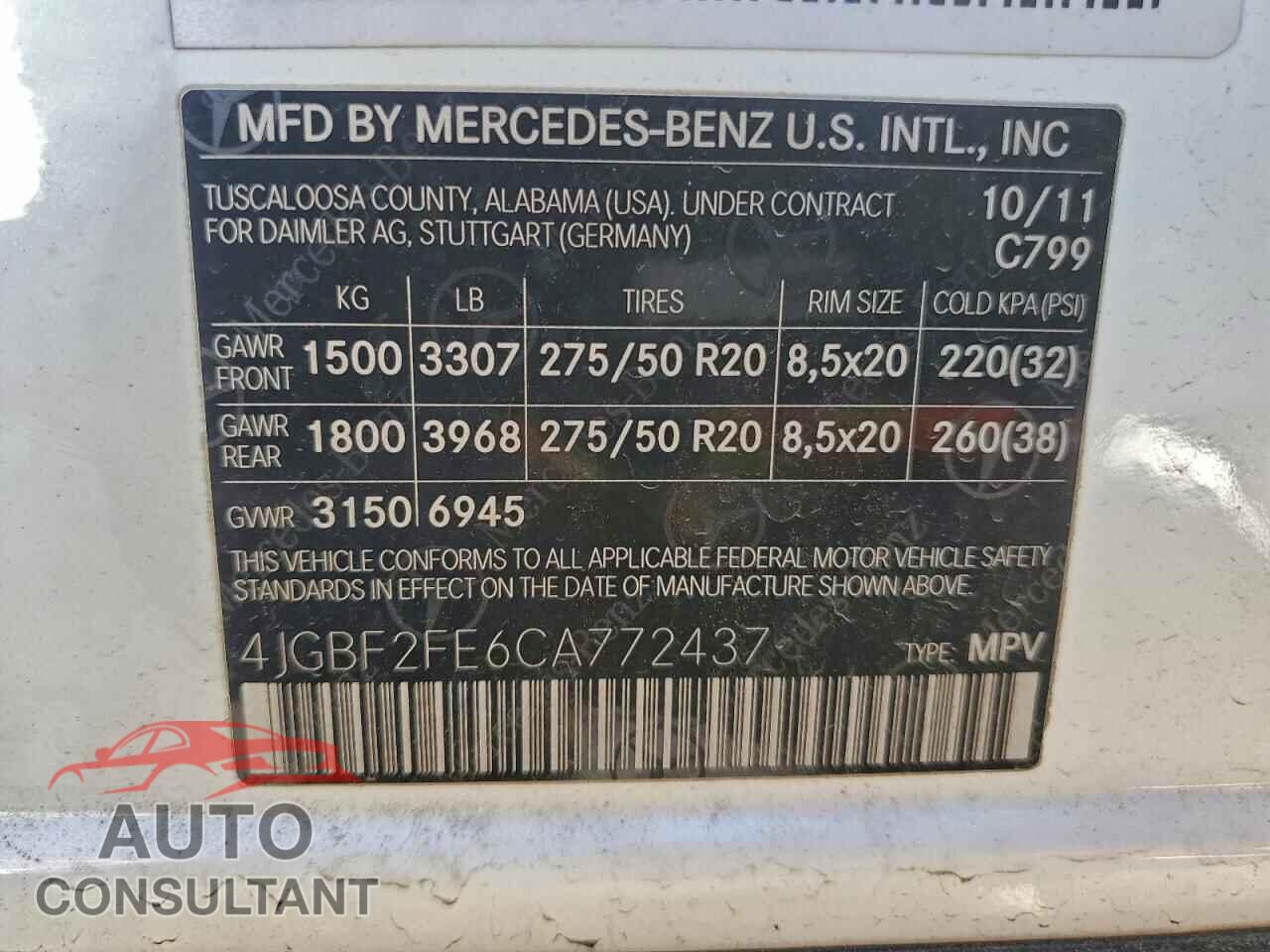 MERCEDES-BENZ GL-CLASS 2012 - 4JGBF2FE6CA772437