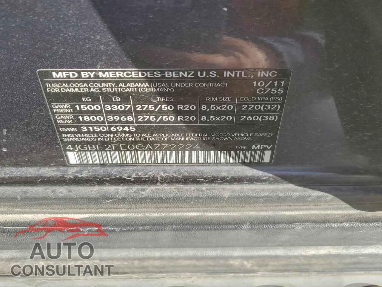 MERCEDES-BENZ GL-CLASS 2012 - 4JGBF2FE0CA772224