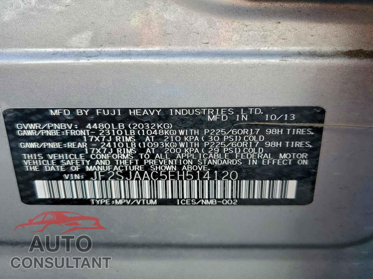 SUBARU FORESTER 2014 - JF2SJAAC5EH514120