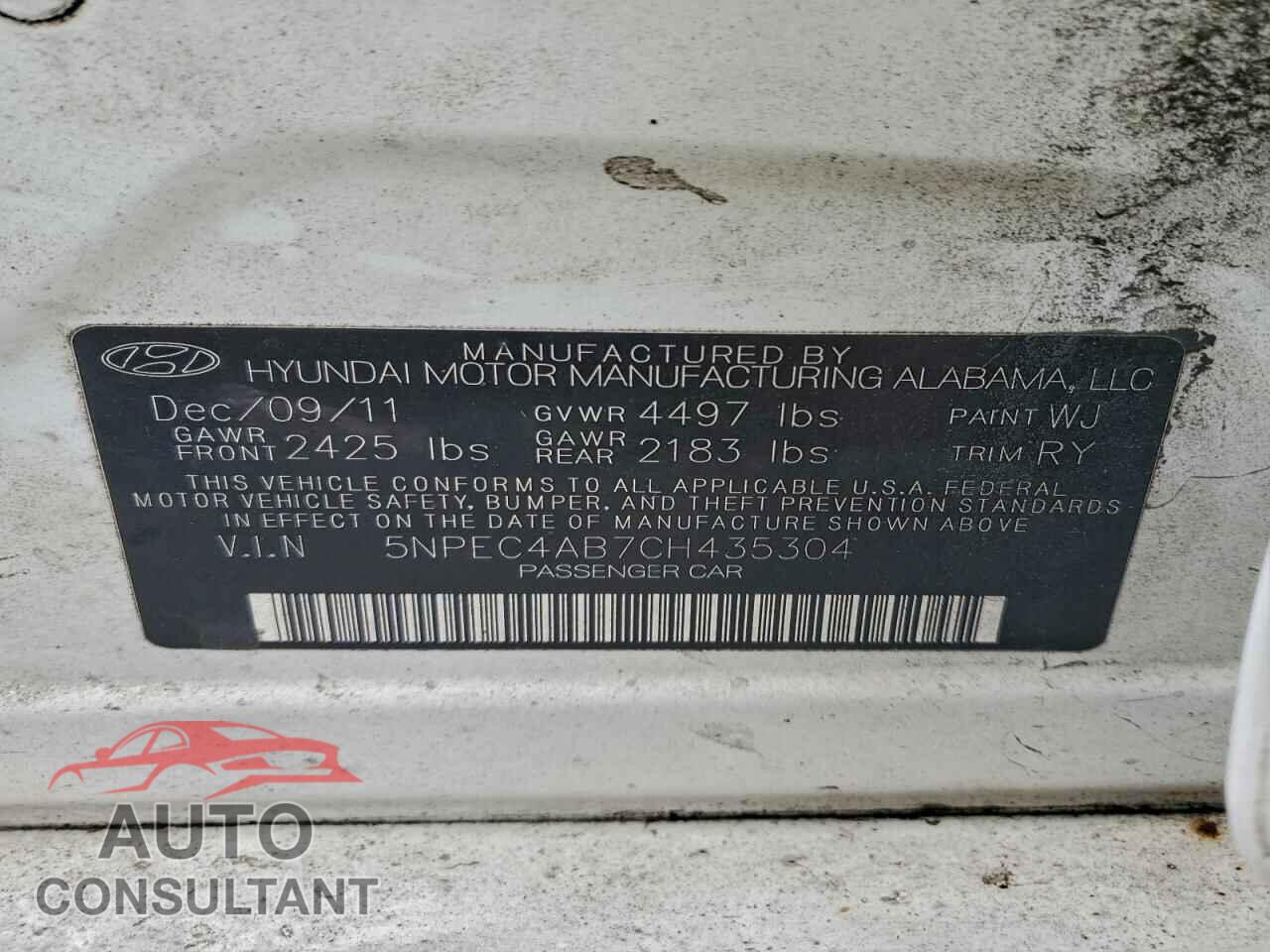 HYUNDAI SONATA 2012 - 5NPEC4AB7CH435304