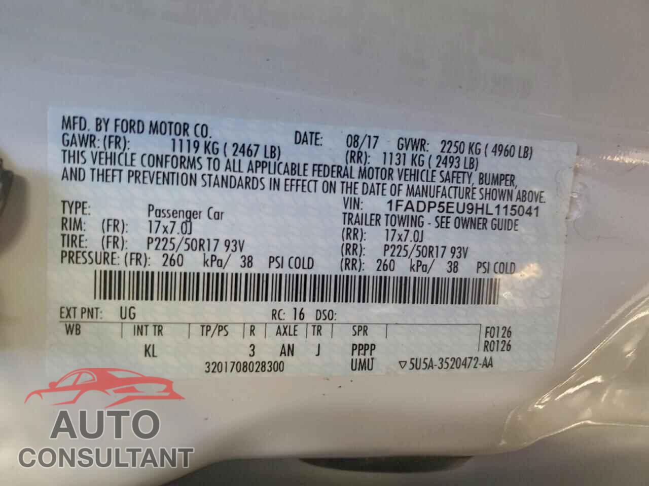 FORD CMAX 2017 - 1FADP5EU9HL115041