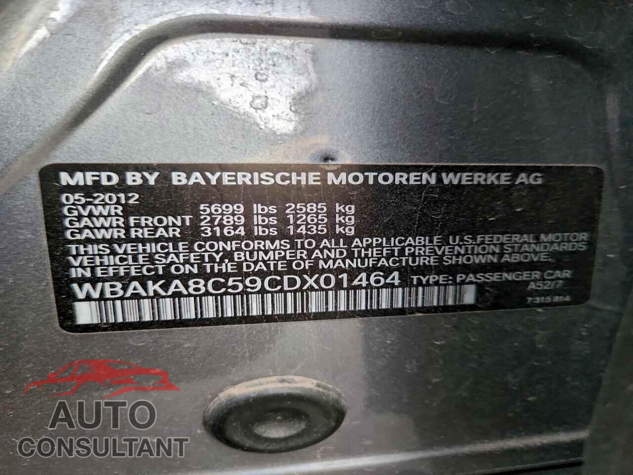 BMW 7 SERIES 2012 - WBAKA8C59CDX01464
