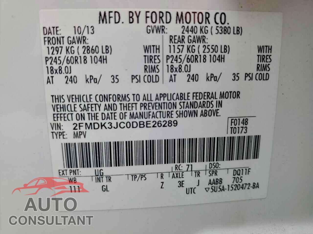FORD EDGE 2013 - 2FMDK3JC0DBE26289