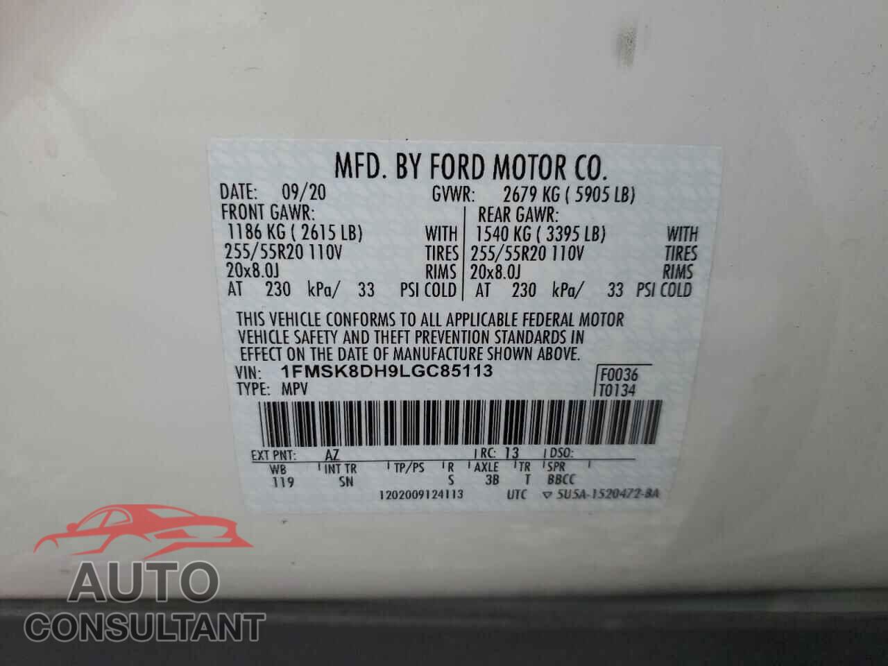 FORD EXPLORER 2020 - 1FMSK8DH9LGC85113