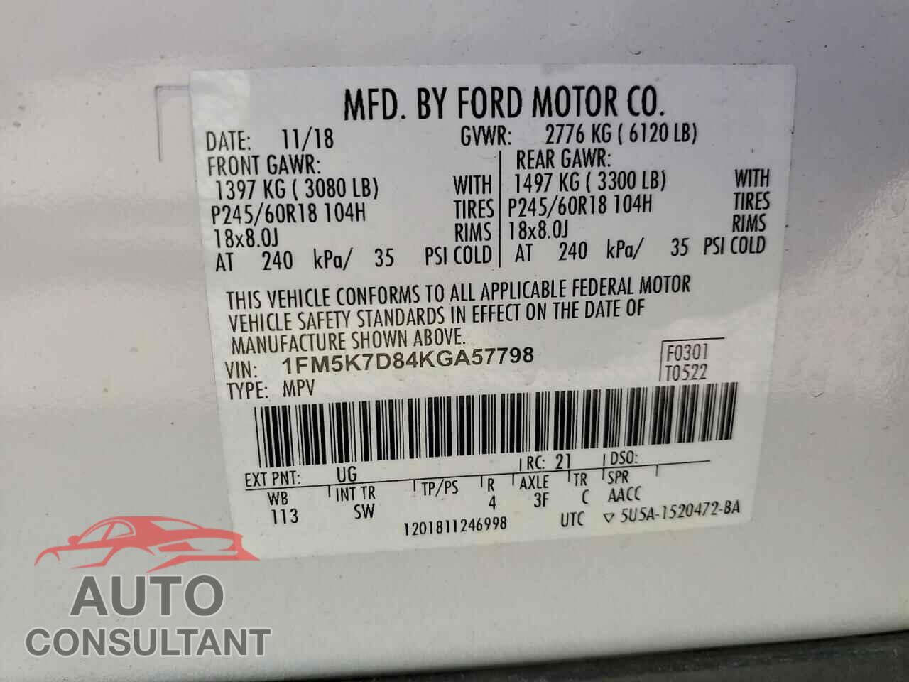 FORD EXPLORER 2019 - 1FM5K7D84KGA57798