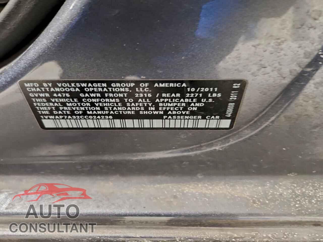 VOLKSWAGEN PASSAT 2012 - 1VWAP7A32CC024236