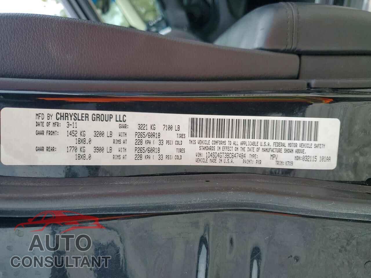 DODGE DURANGO 2011 - 1D4SD4GT3BC647484