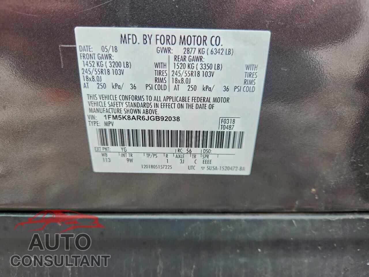 FORD EXPLORER 2018 - 1FM5K8AR6JGB92038
