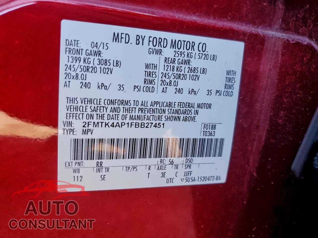 FORD EDGE 2015 - 2FMTK4AP1FBB27451