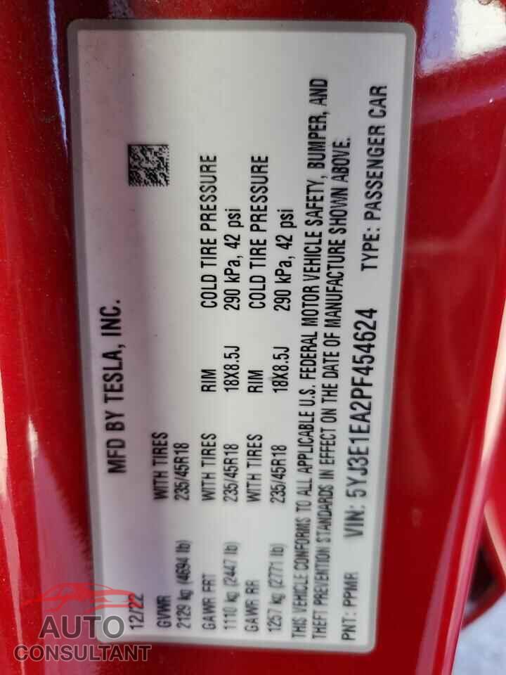 TESLA MODEL 3 2023 - 5YJ3E1EA2PF454624