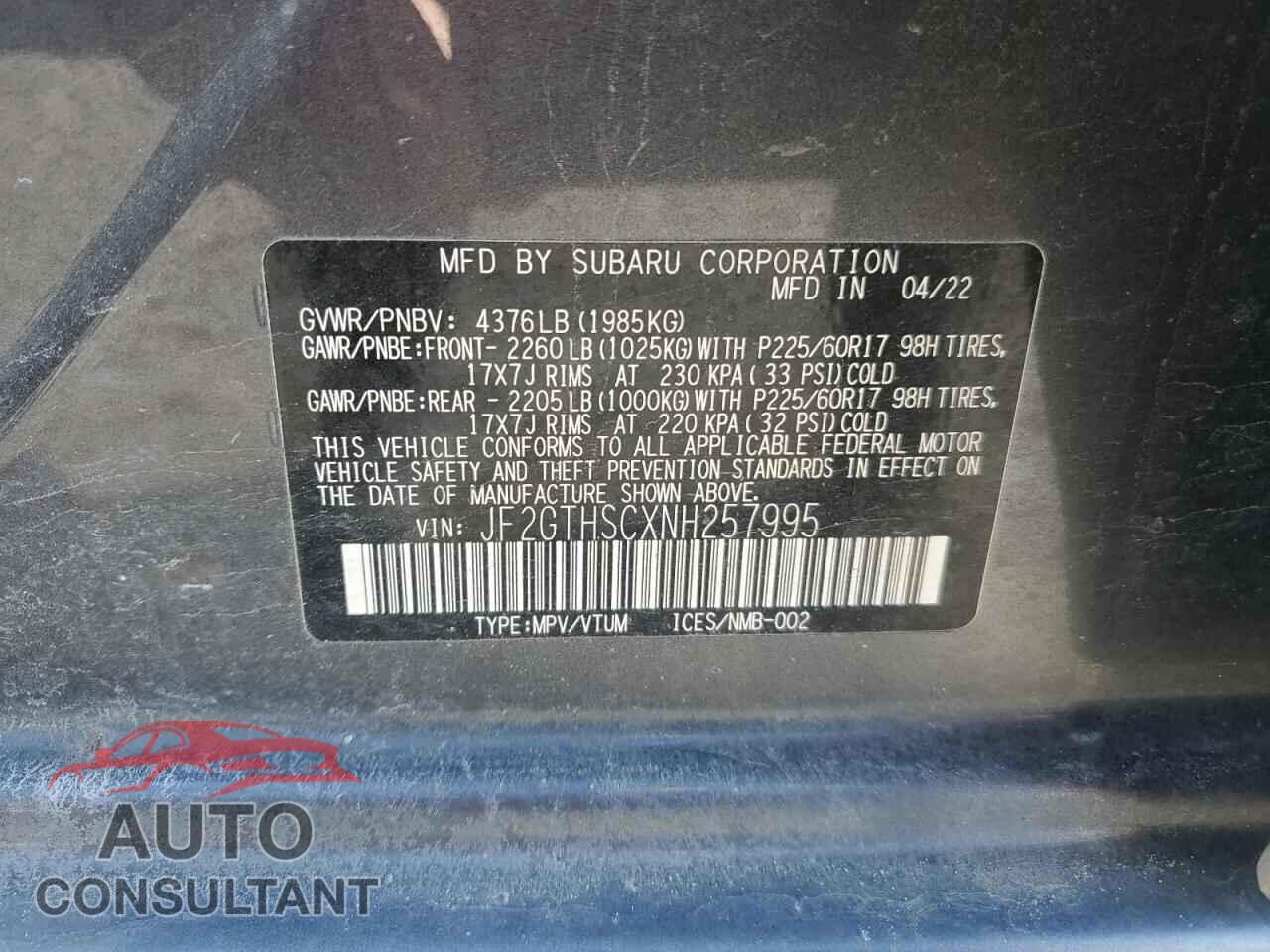 SUBARU CROSSTREK 2022 - JF2GTHSCXNH257995