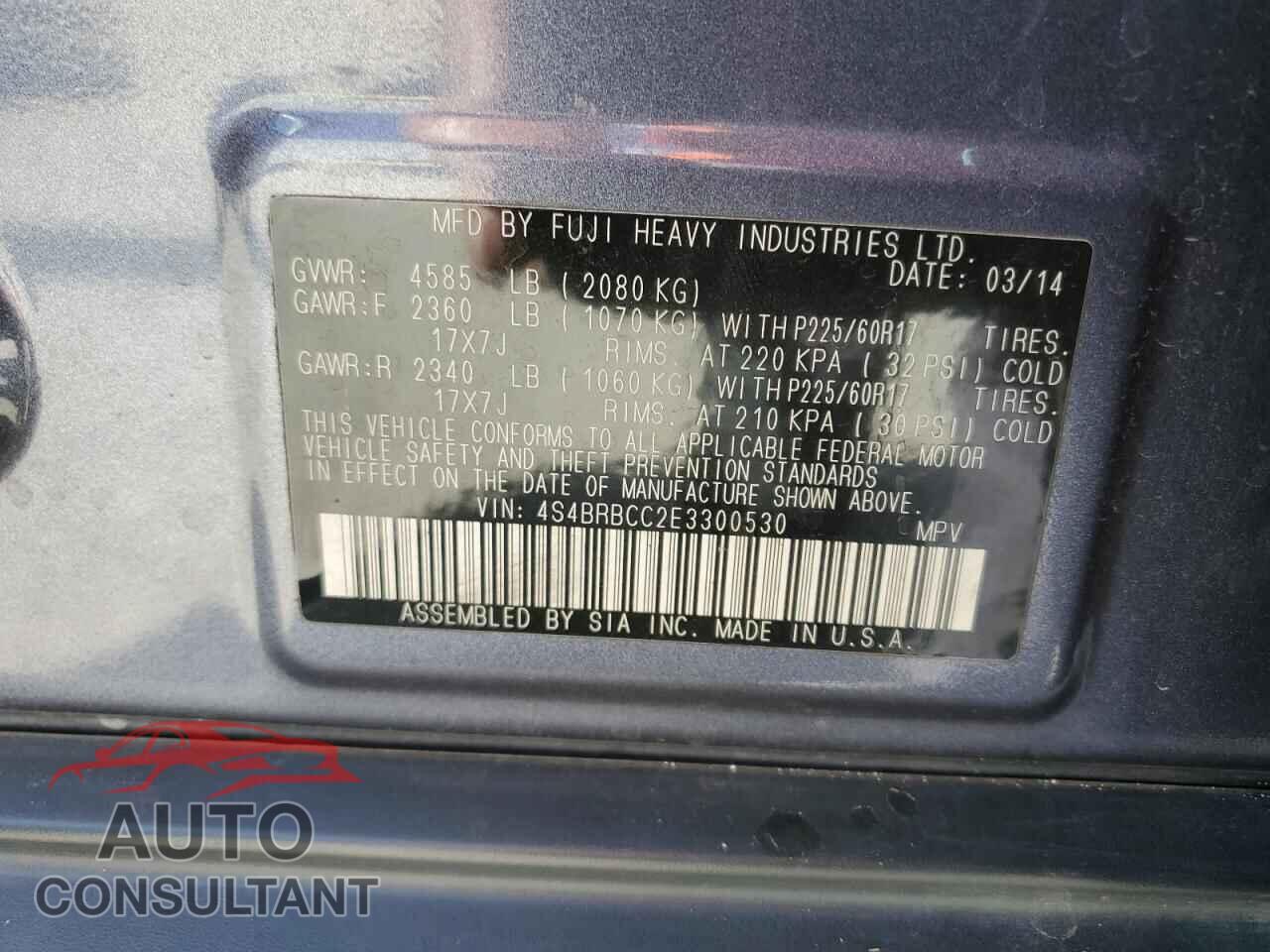 SUBARU OUTBACK 2014 - 4S4BRBCC2E3300530
