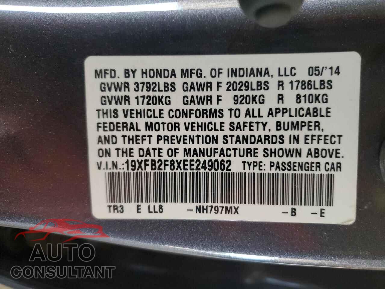 HONDA CIVIC 2014 - 19XFB2F8XEE249062