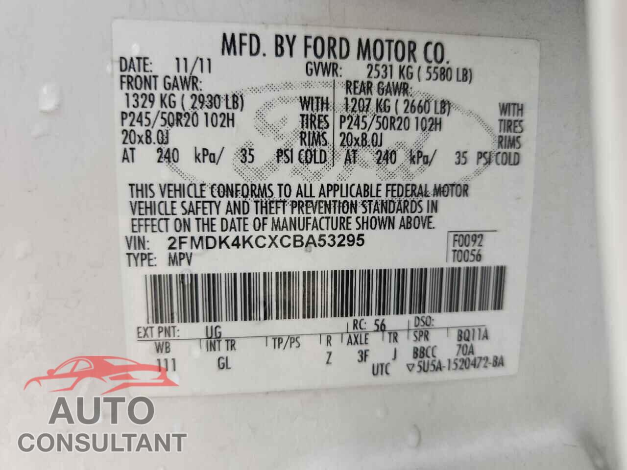FORD EDGE 2012 - 2FMDK4KCXCBA53295