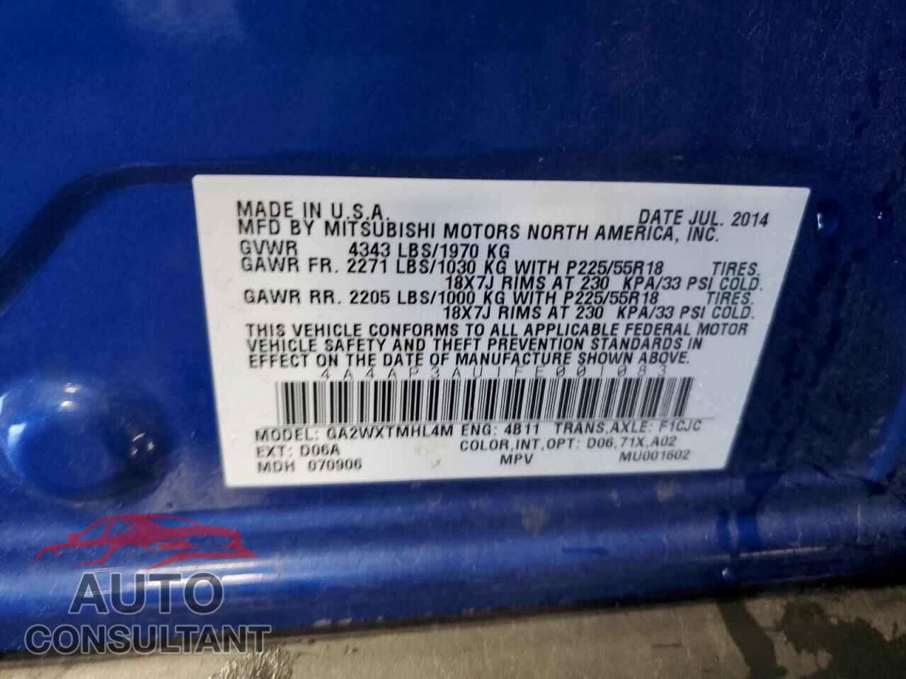 MITSUBISHI OUTLANDER 2015 - 4A4AP3AU1FE001083