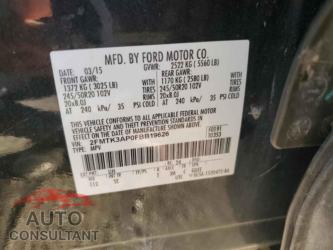 FORD EDGE 2015 - 2FMTK3AP0FBB19626