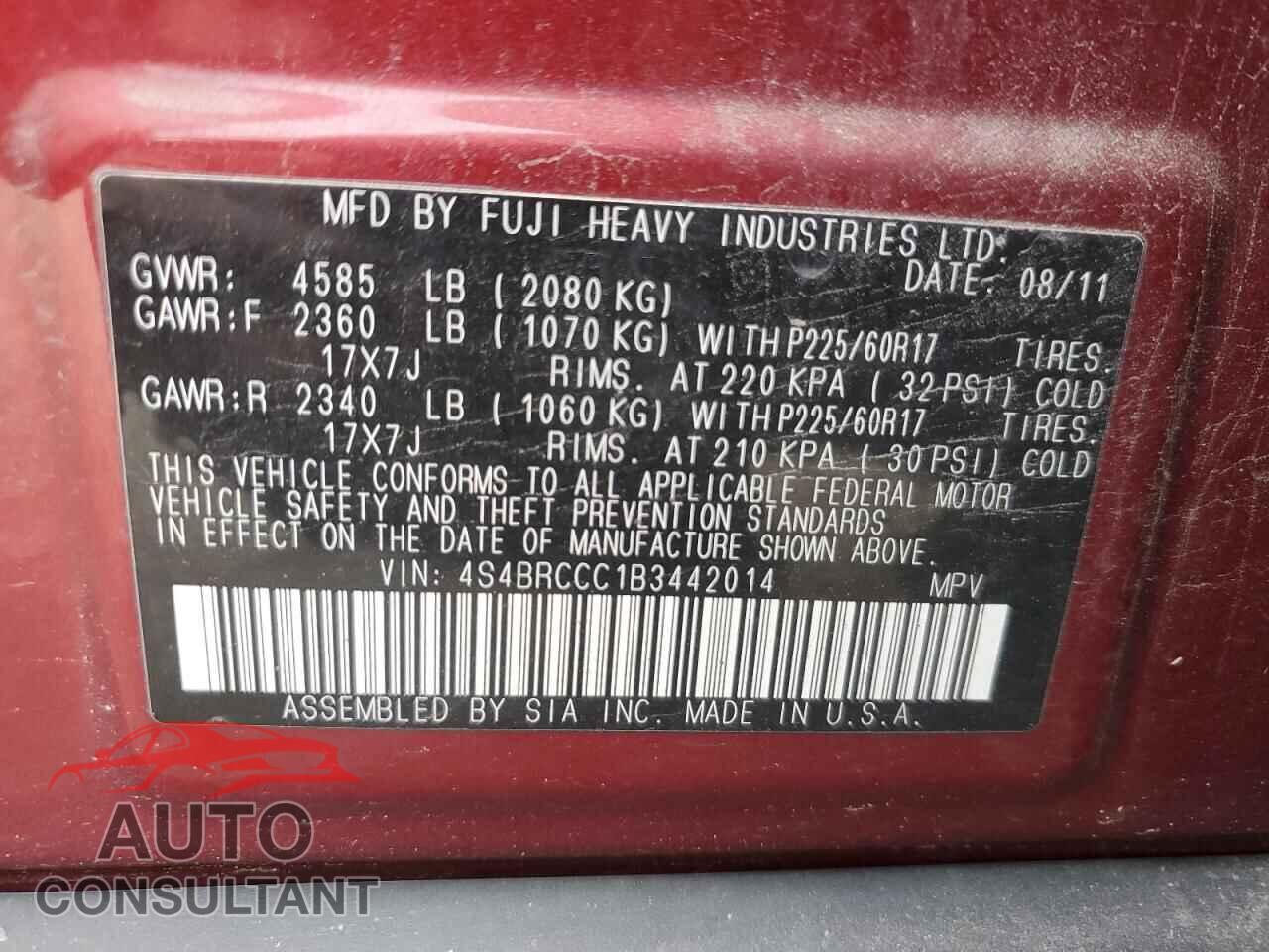 SUBARU OUTBACK 2011 - 4S4BRCCC1B3442014