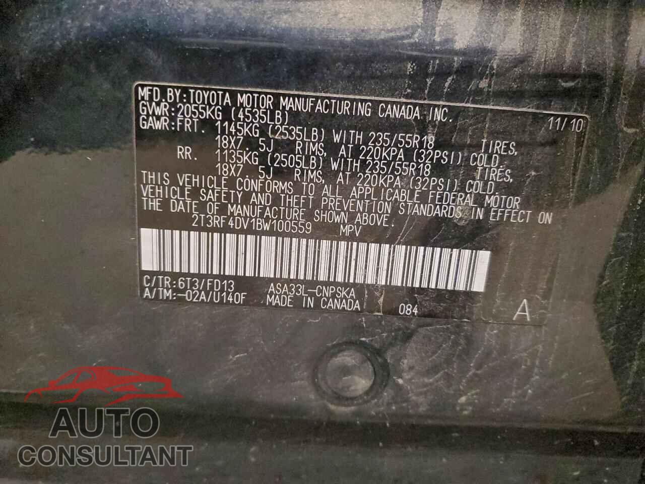 TOYOTA RAV4 2011 - 2T3RF4DV1BW100559