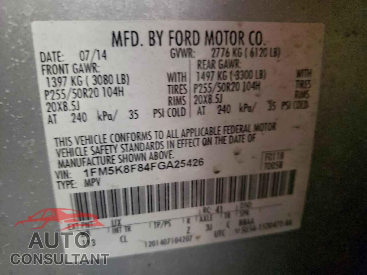 FORD EXPLORER 2015 - 1FM5K8F84FGA25426