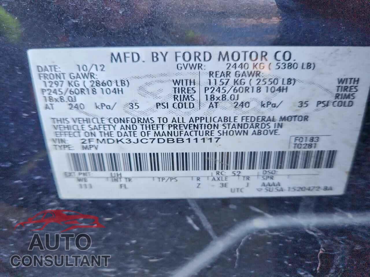 FORD EDGE 2013 - 2FMDK3JC7DBB11117