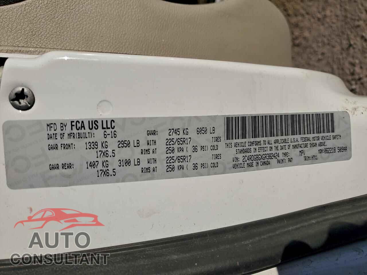 DODGE CARAVAN 2016 - 2C4RDGBGXGR382424