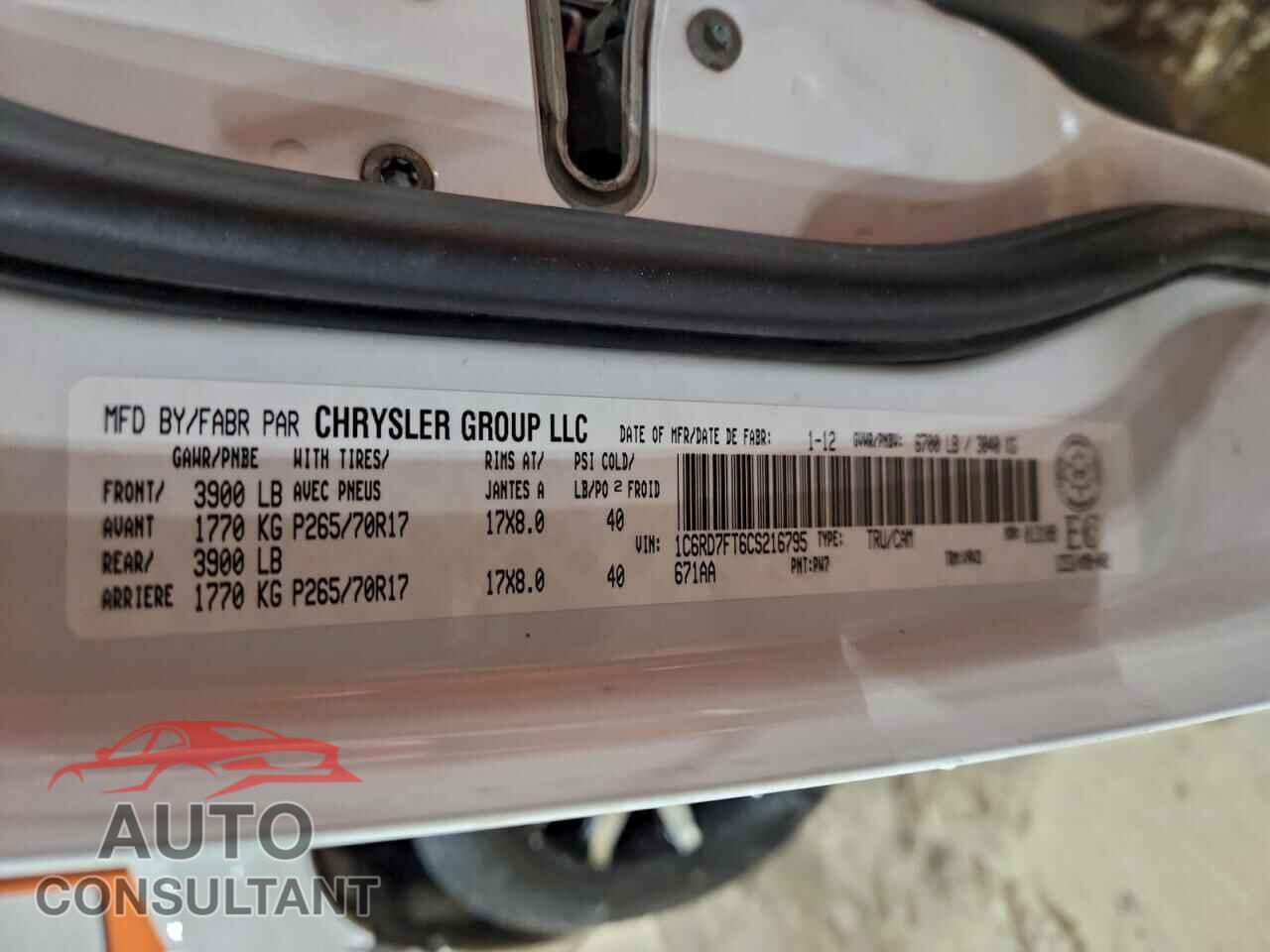 DODGE RAM 1500 2012 - 1C6RD7FT6CS216795