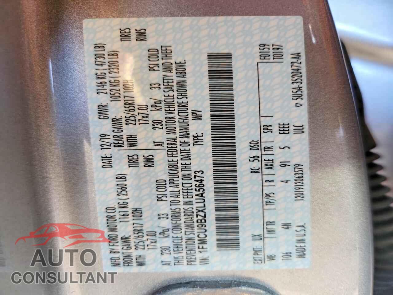 FORD ESCAPE 2020 - 1FMCU9BZXLUA56473