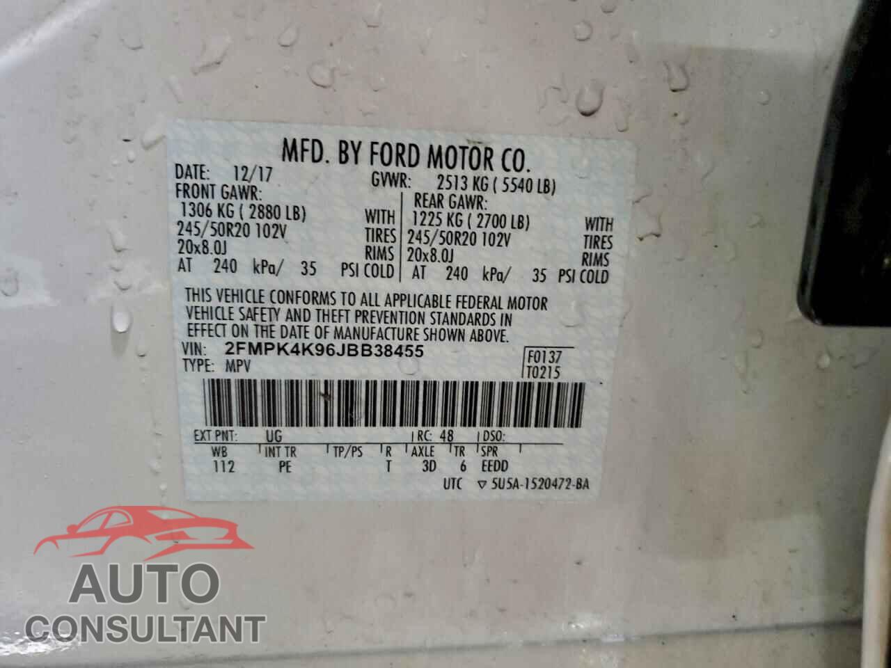 FORD EDGE 2018 - 2FMPK4K96JBB38455