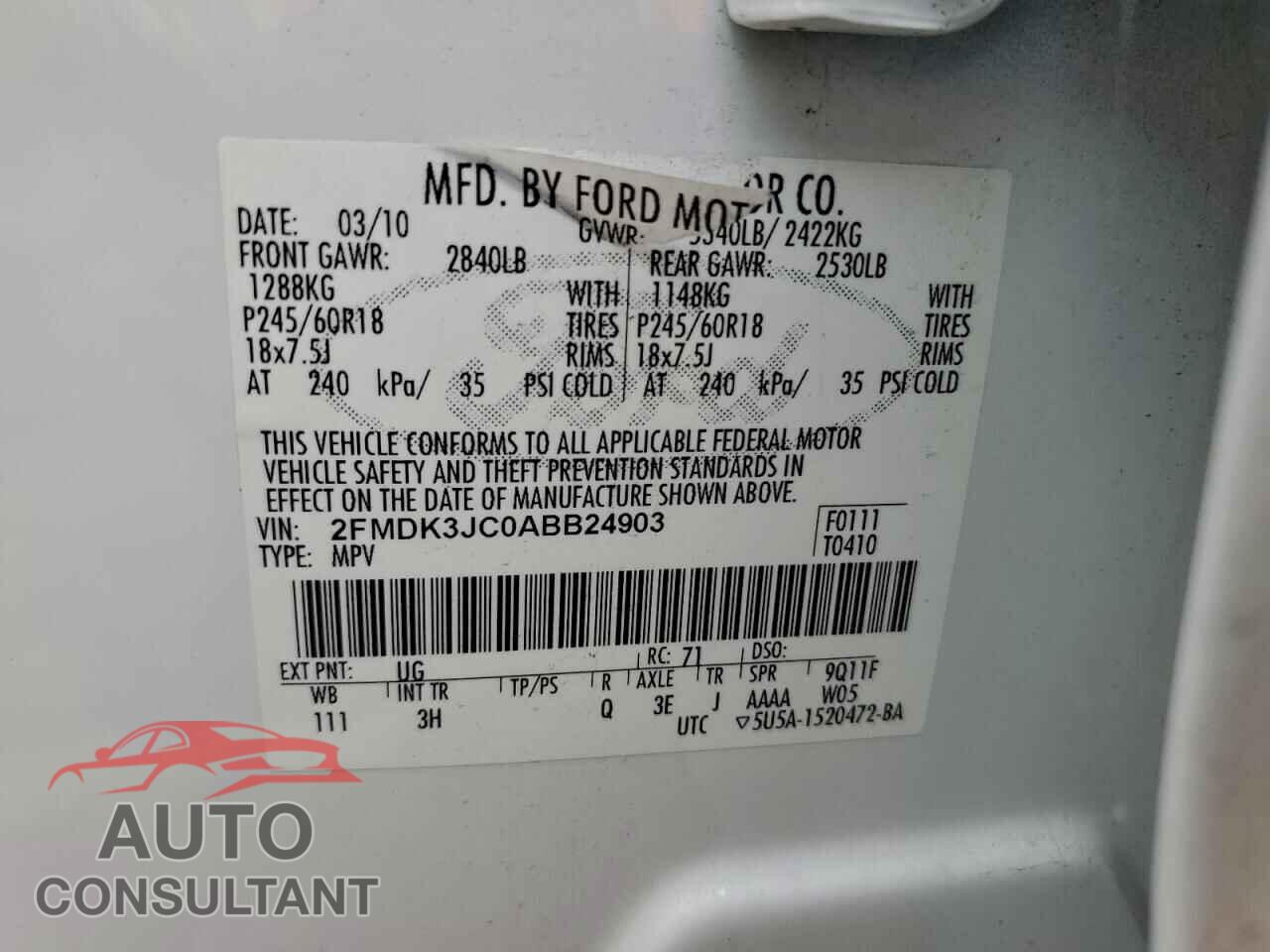 FORD EDGE 2010 - 2FMDK3JC0ABB24903