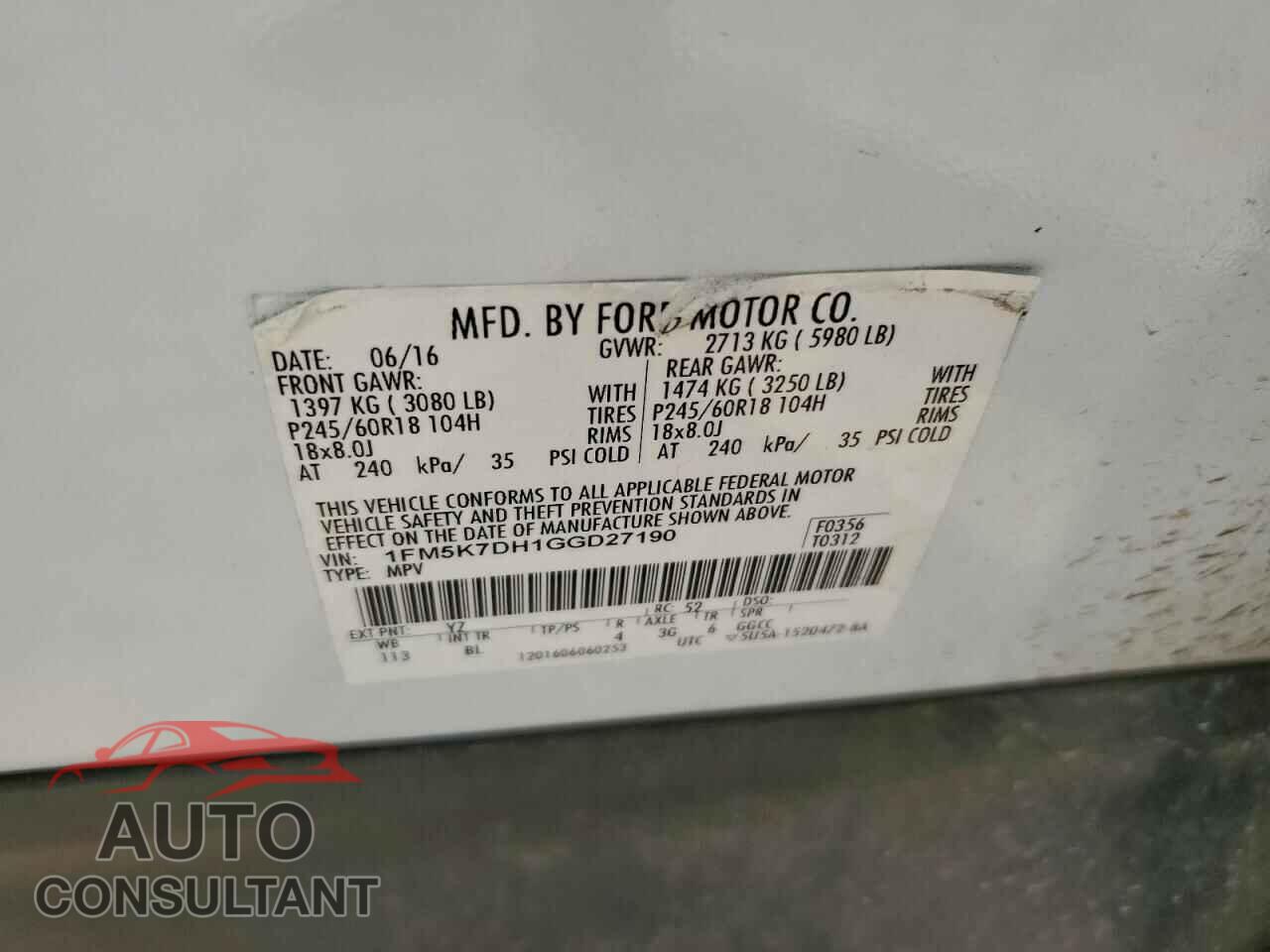 FORD EXPLORER 2016 - 1FM5K7DH1GGD27190