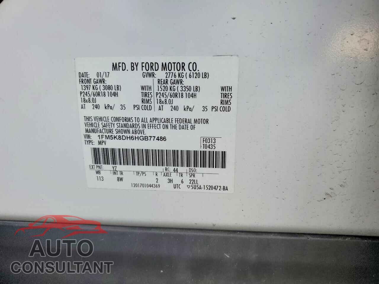 FORD EXPLORER 2017 - 1FM5K8DH6HGB77486