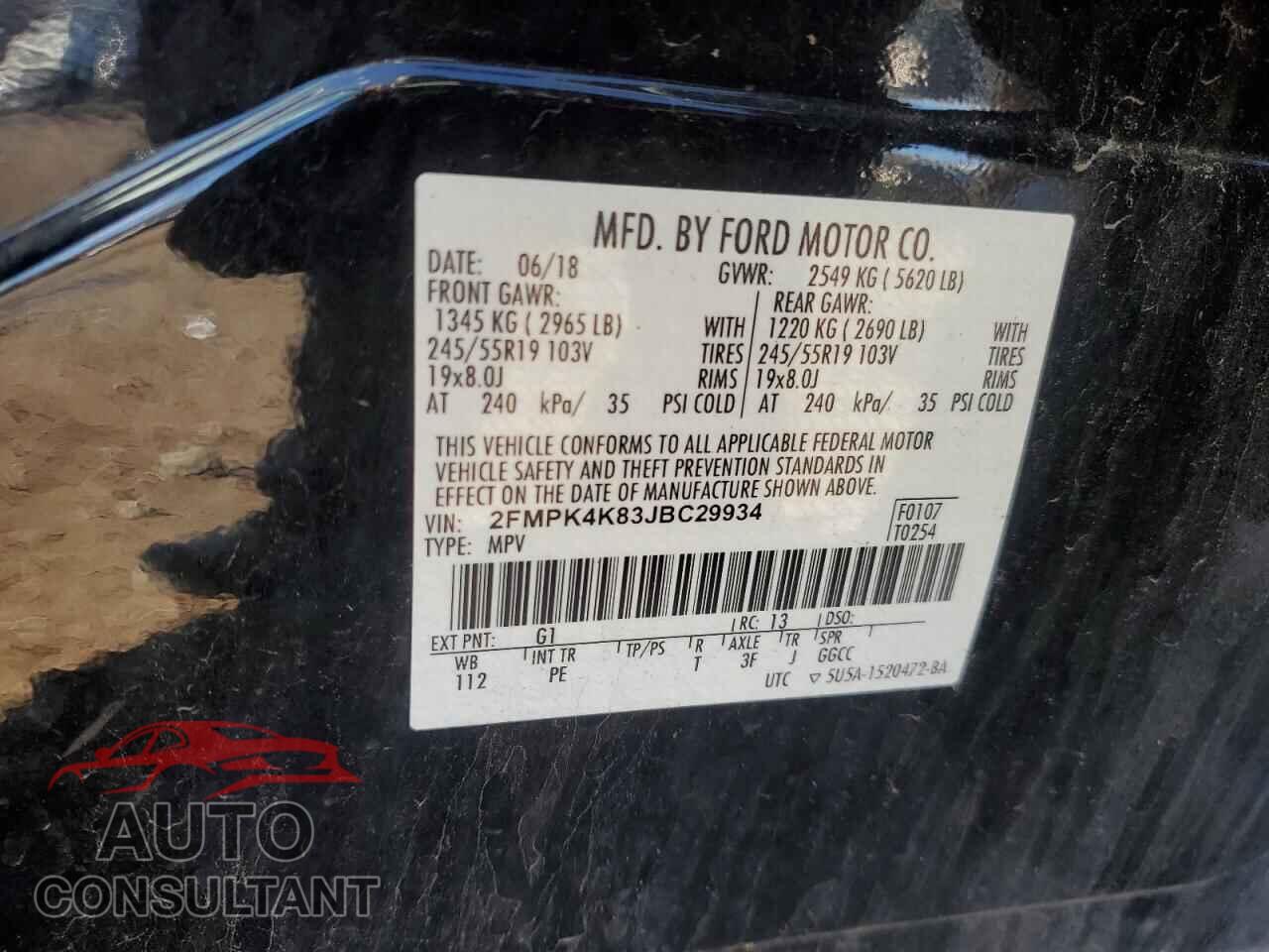 FORD EDGE 2018 - 2FMPK4K83JBC29934