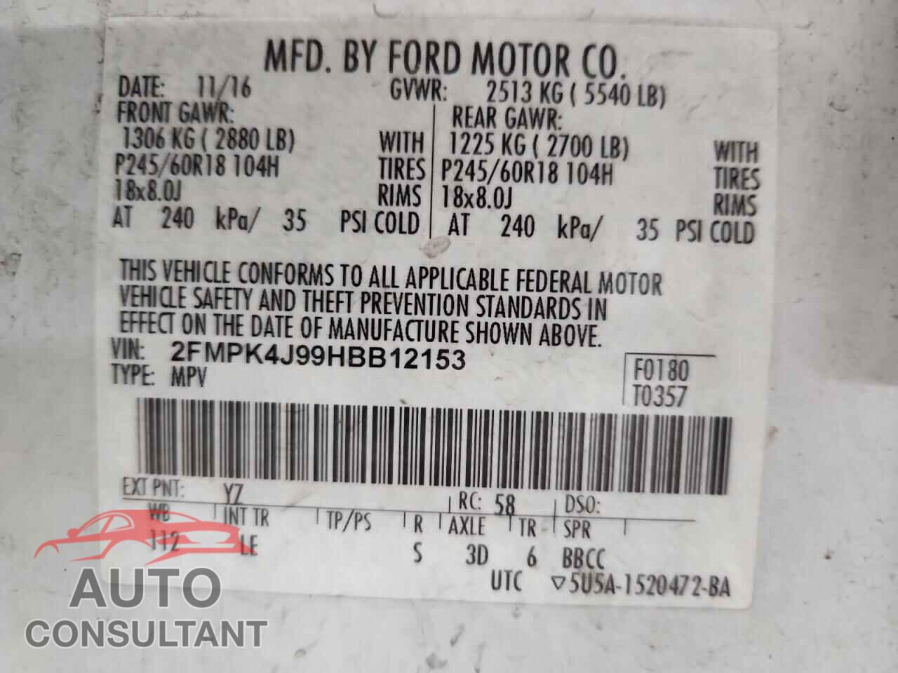 FORD EDGE 2017 - 2FMPK4J99HBB12153