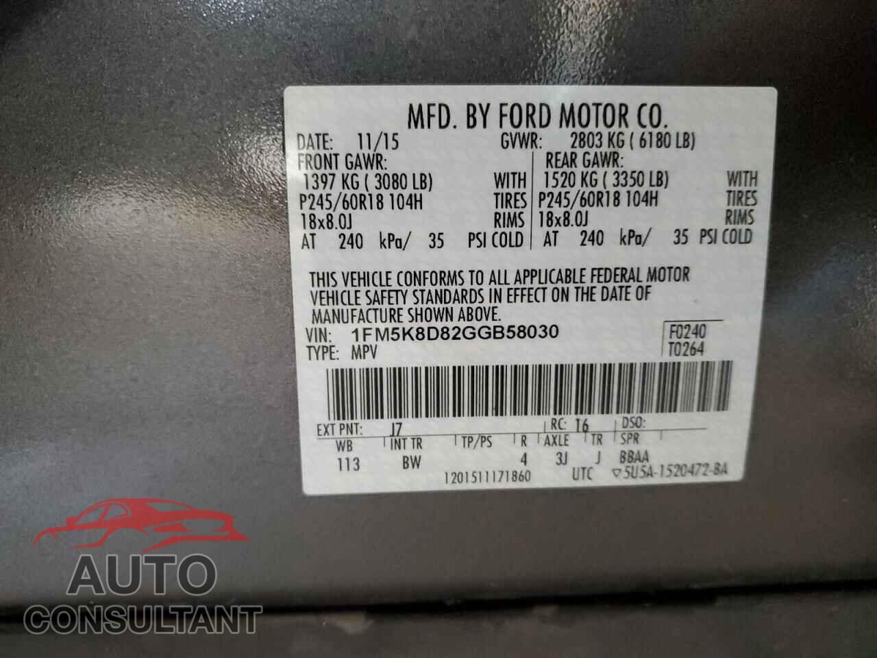 FORD EXPLORER 2016 - 1FM5K8D82GGB58030