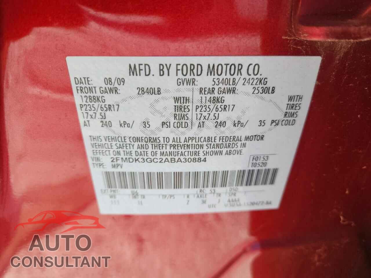 FORD EDGE 2010 - 2FMDK3GC2ABA30884