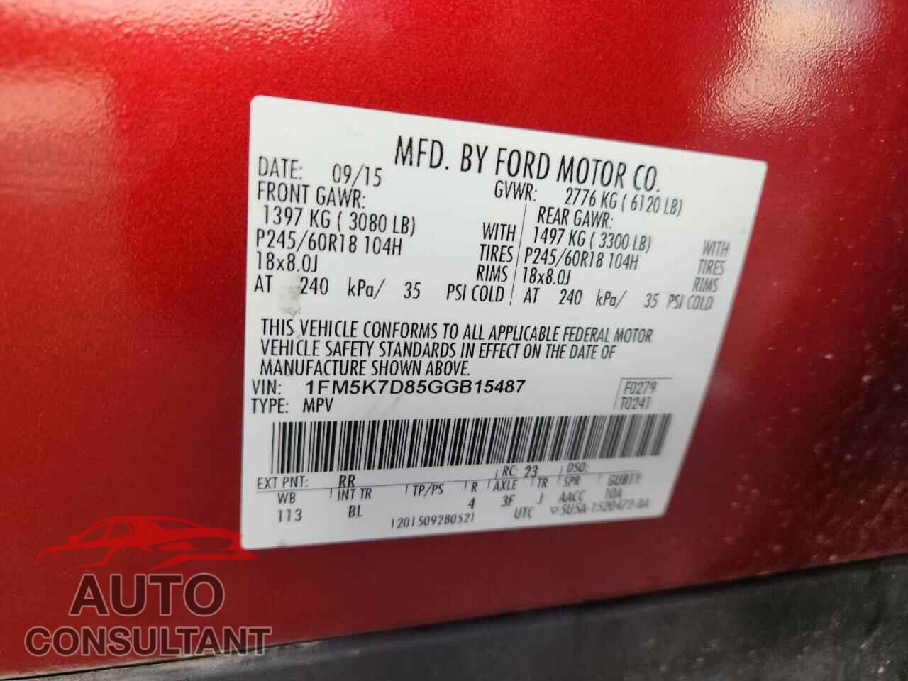 FORD EXPLORER 2016 - 1FM5K7D85GGB15487