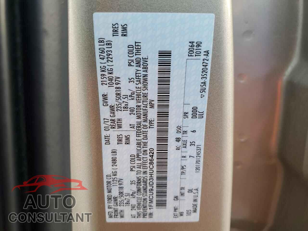 FORD ESCAPE 2017 - 1FMCU9JD3HUC86420