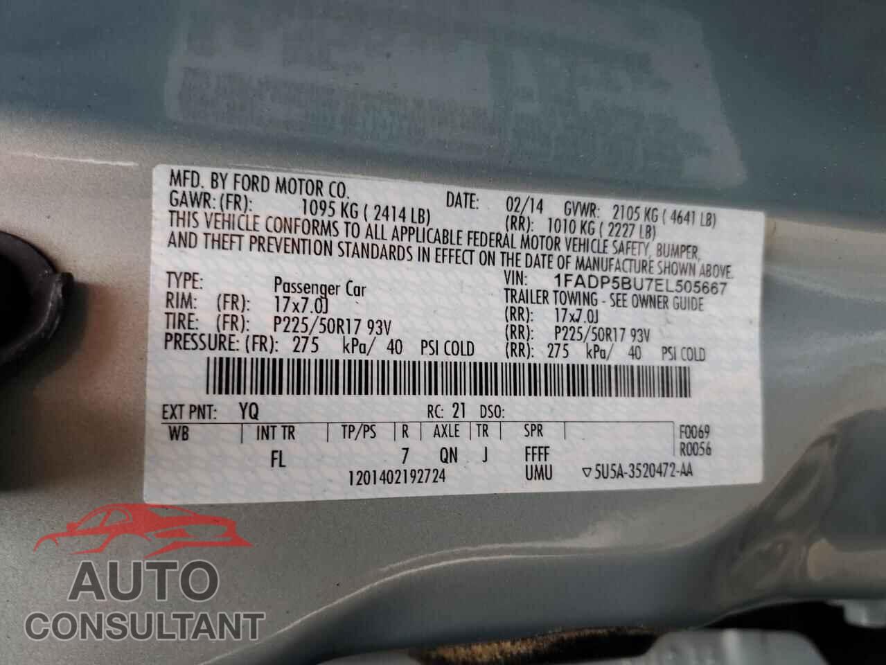 FORD CMAX 2014 - 1FADP5BU7EL505667