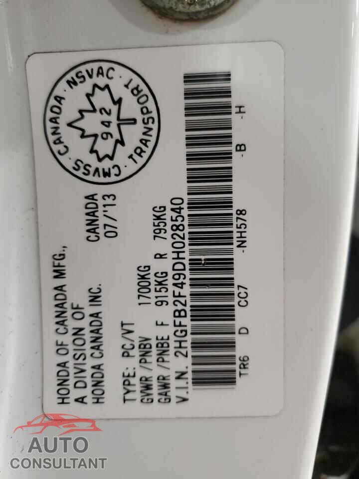 HONDA CIVIC 2013 - 2HGFB2F49DH028540