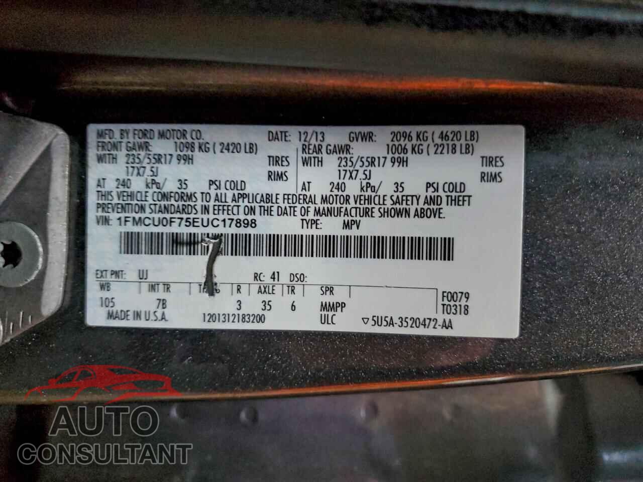 FORD ESCAPE 2014 - 1FMCU0F75EUC17898