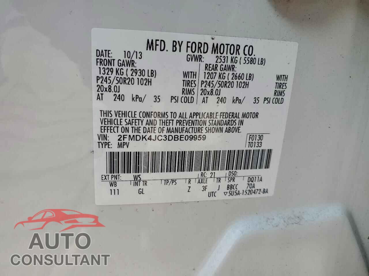 FORD EDGE 2013 - 2FMDK4JC3DBE09959