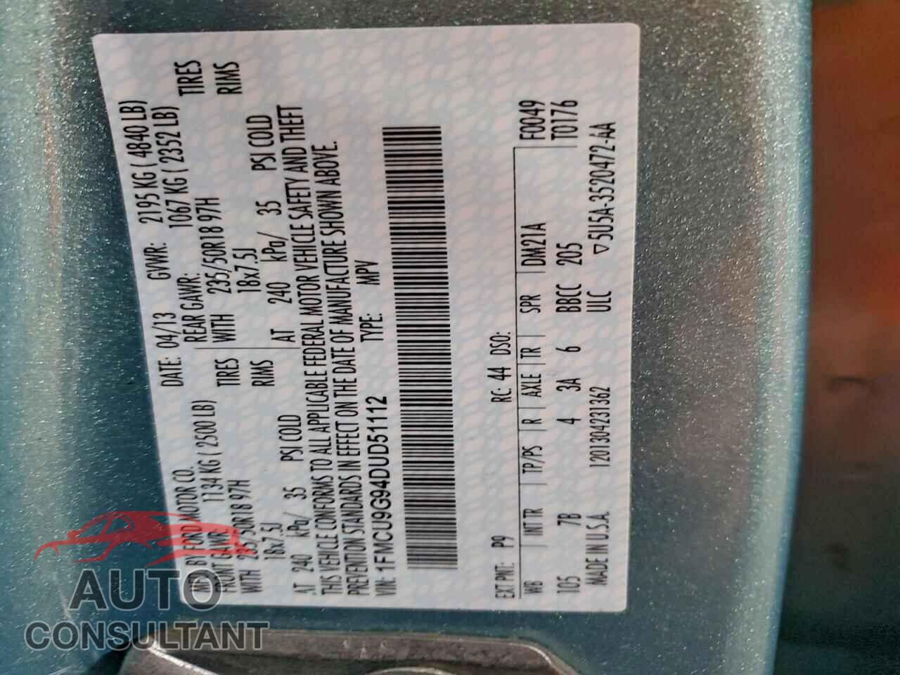 FORD ESCAPE 2013 - 1FMCU9G94DUD51112