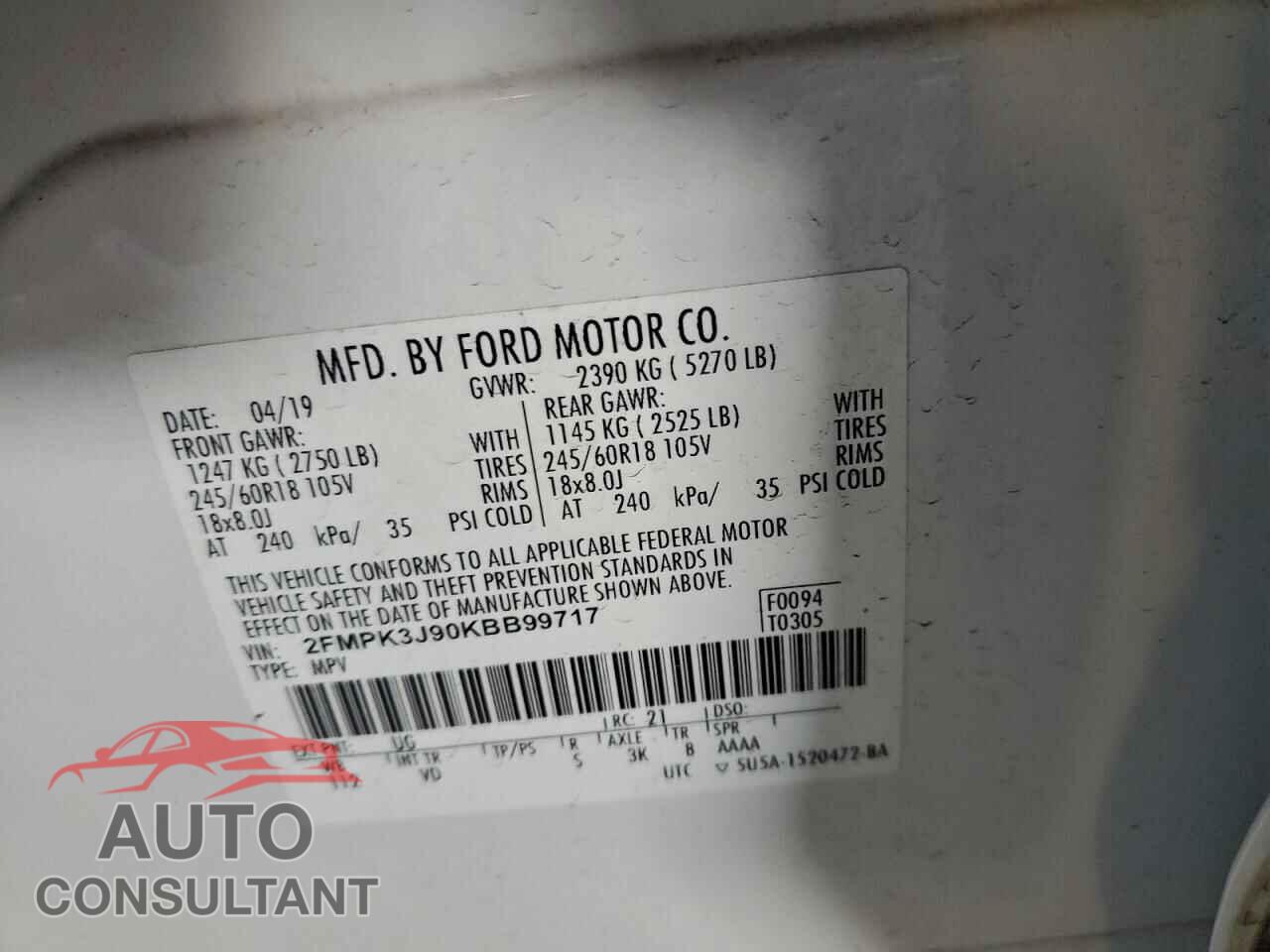 FORD EDGE 2019 - 2FMPK3J90KBB99717
