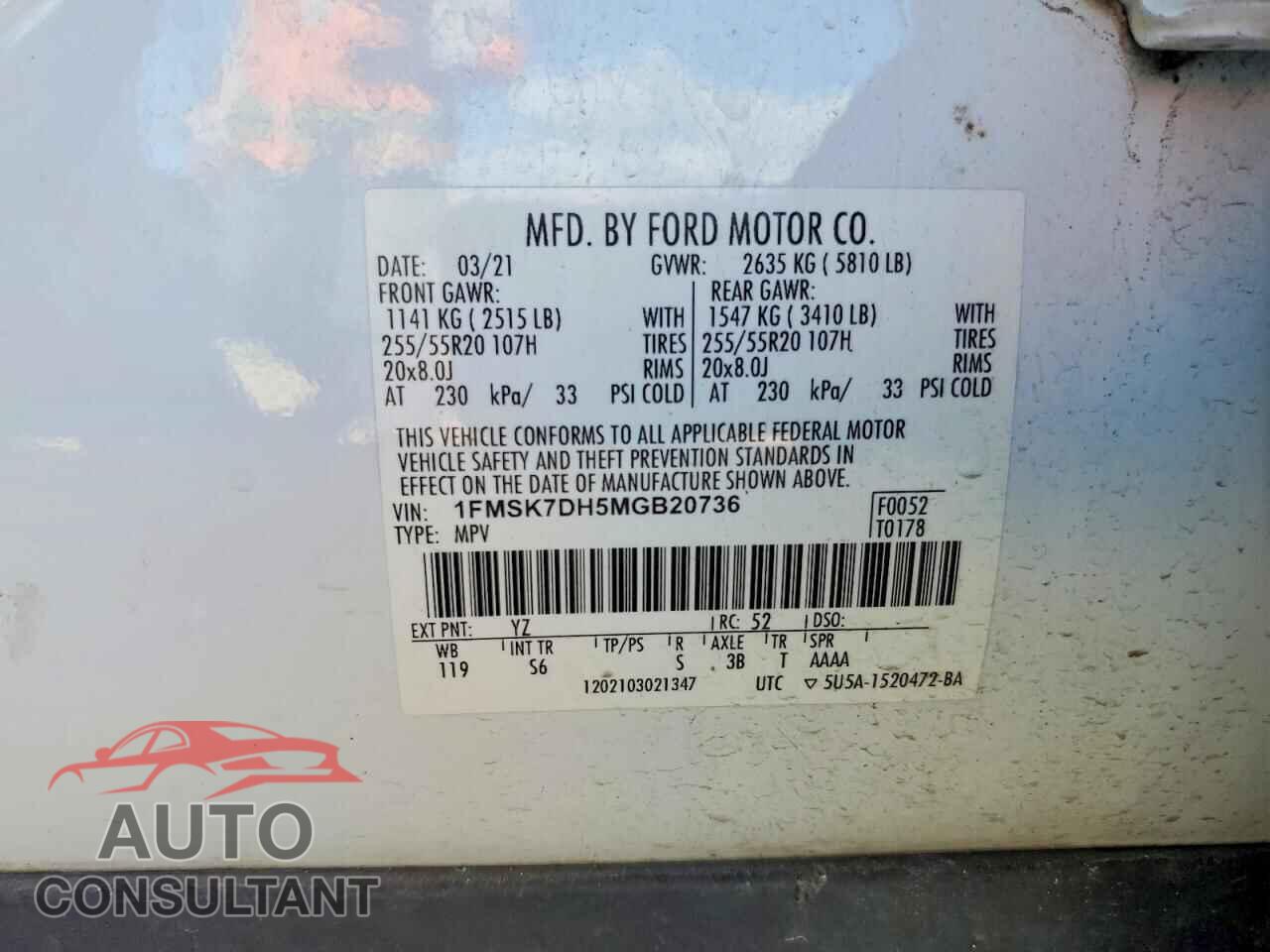 FORD EXPLORER 2021 - 1FMSK7DH5MGB20736