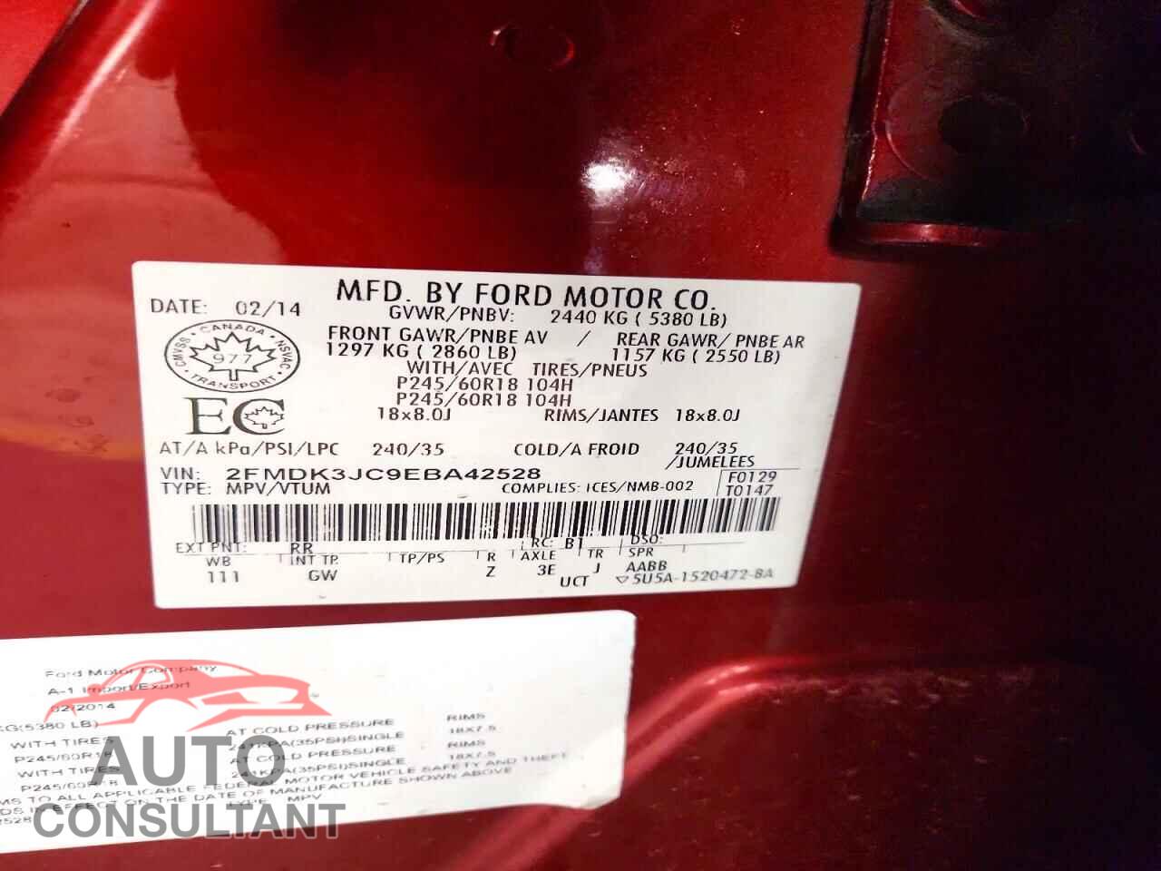 FORD EDGE 2014 - 2FMDK3JC9EBA42528