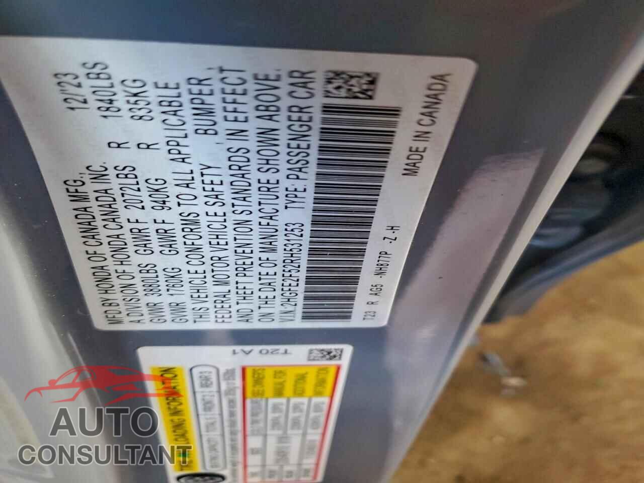 HONDA CIVIC 2024 - 2HGFE2F52RH531253