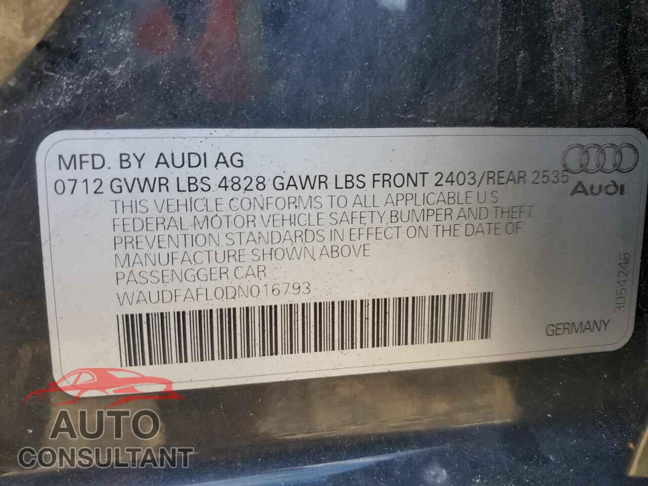 AUDI A4 2013 - WAUDFAFL0DN016793