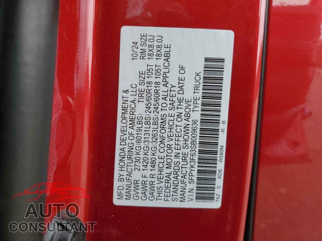 HONDA RIDGELINE 2025 - 5FPYK3F63SB009636